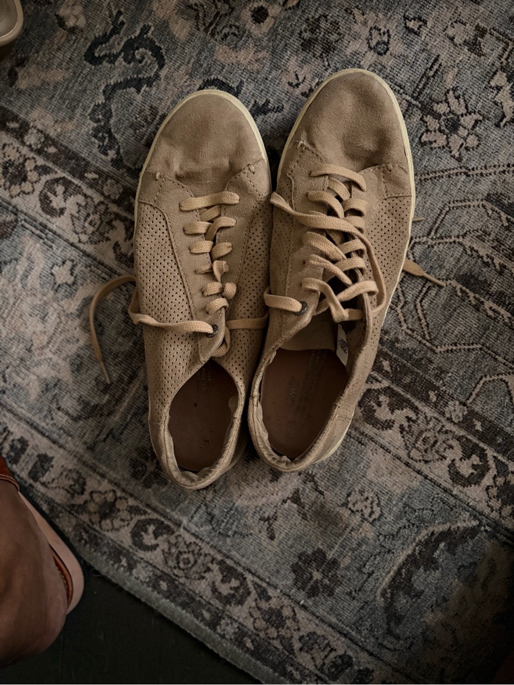 Men's Suede Perforated Lace-Up Sneakers in Tan